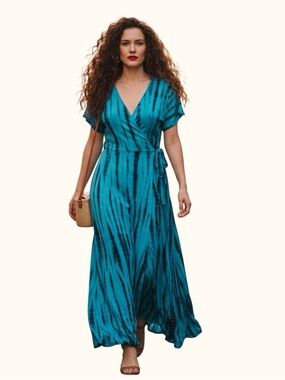 Grace & Lace Blue Tie Dye Wrap Maxi Dress Size M